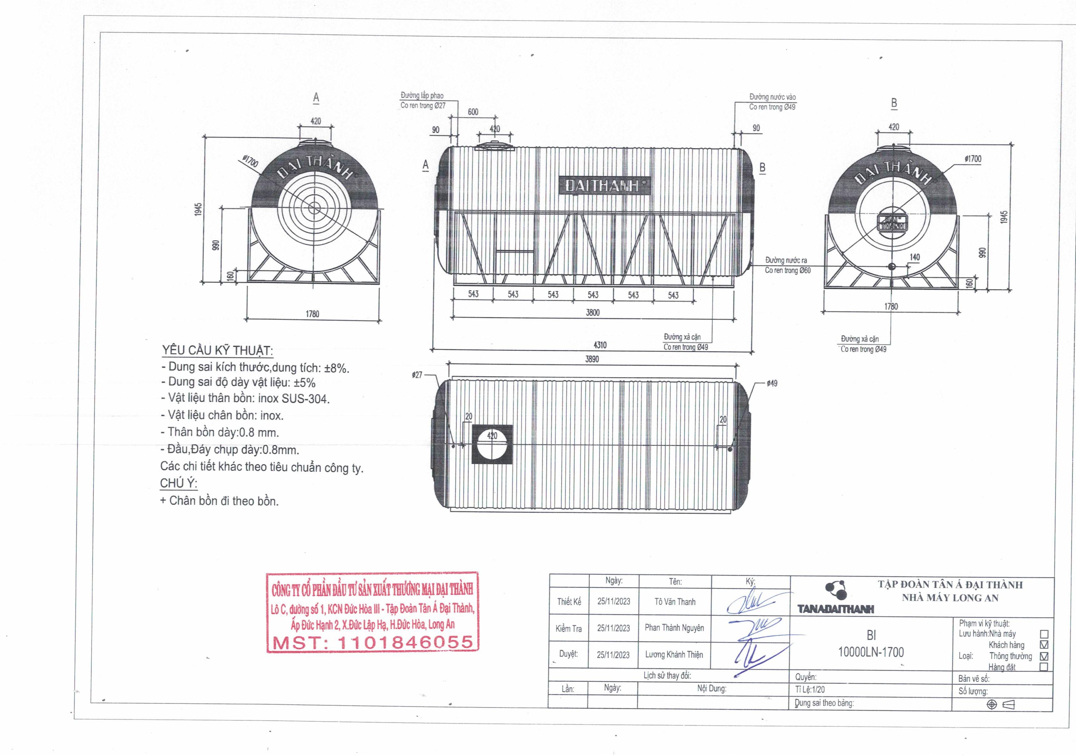 ban ve bon nuoc inox dai thanh 10000 lit ngang
